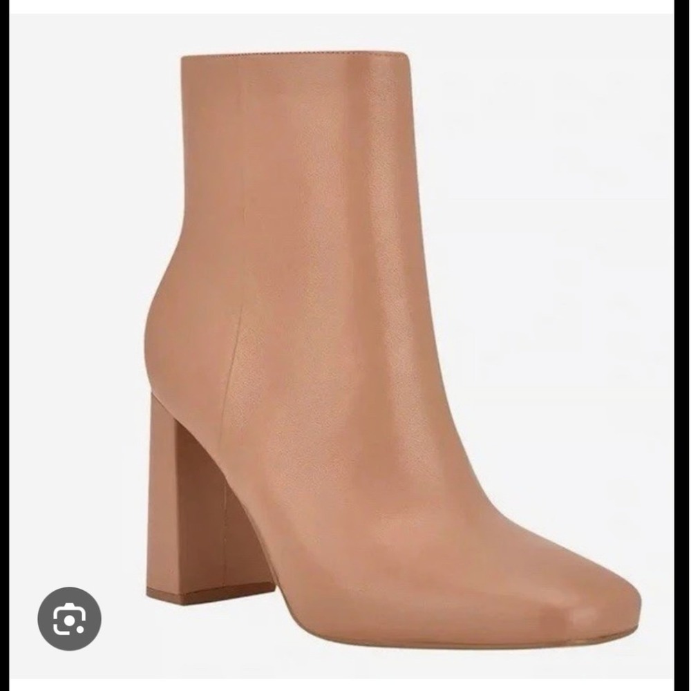 Marc Fisher Jacinta Light Brown Leather Square Toe Ankle Block Heel Booties 8.5M